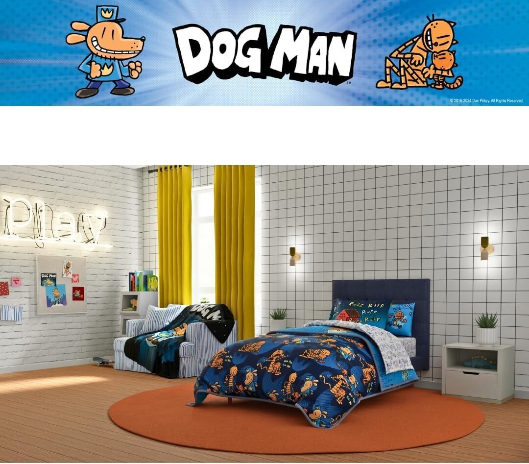 5-Piece Twin Dog Man Bedding Set - Reversible Microfiber Comforter & Sheets