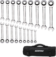 Load image into Gallery viewer, Durable 18pc Metric Ratcheting Wrench Set with Chrome Vanadium and Roll Up Bag