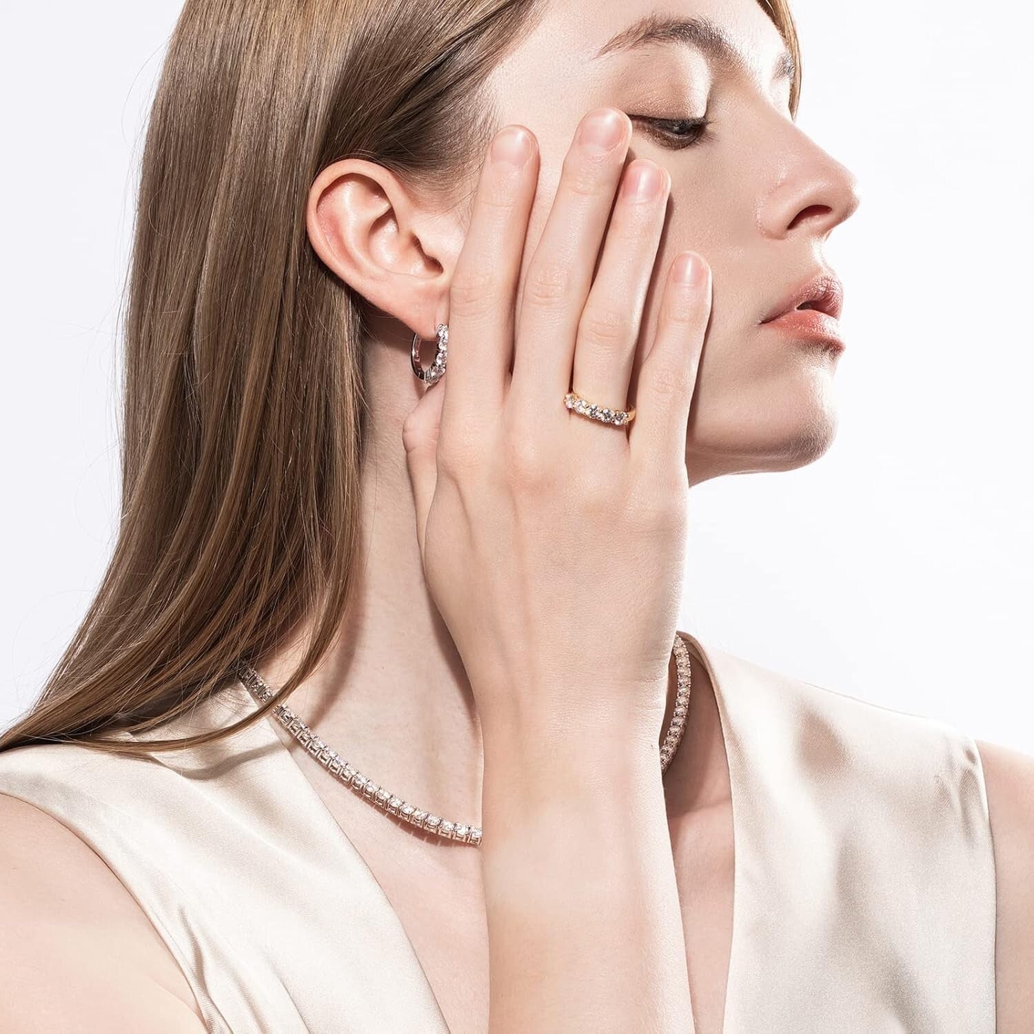 Exquisite 1.5cttw Moissanite Stackable Wedding Band in Yellow Gold Plated Silver