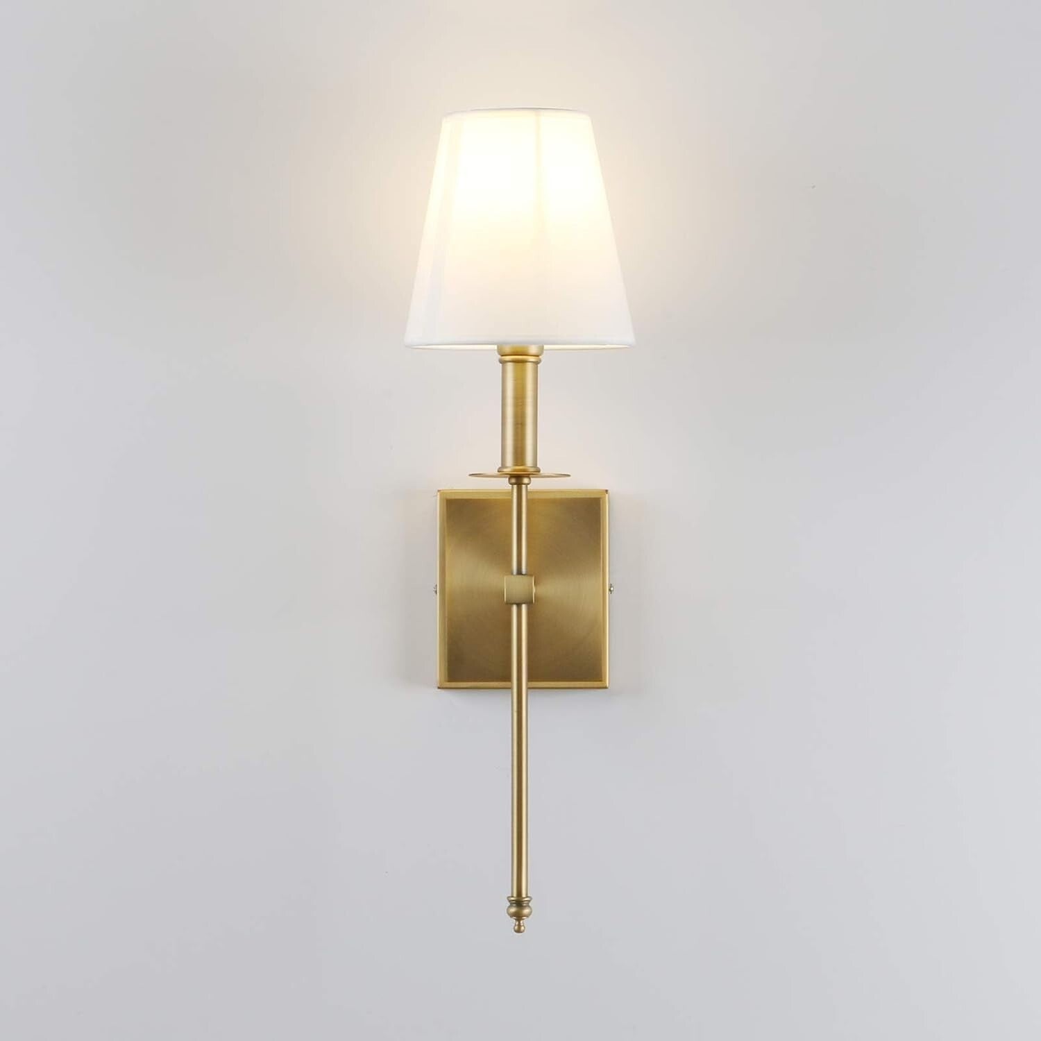 Classic Brass and White Fabric Wall Sconce Set for Living and Dining Rooms