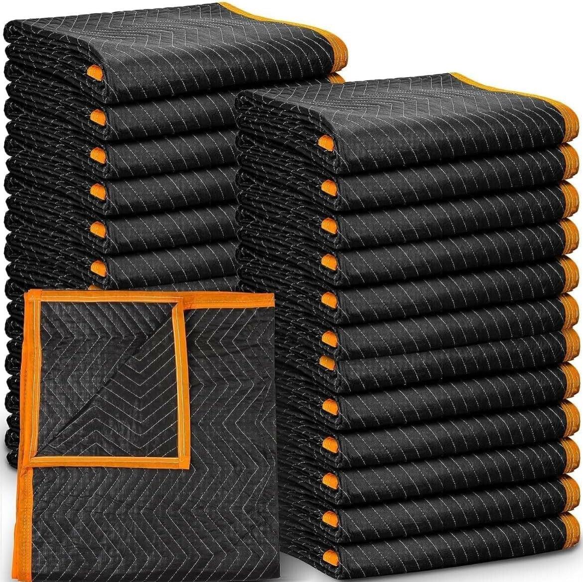 Multi-Purpose Heavy-Duty Moving Pads - 12 Pack Cotton Blankets in Black/Orange