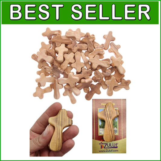 50 Handcrafted Olive Wood Crosses from Bethlehem - Authentic Holy Land Gifts