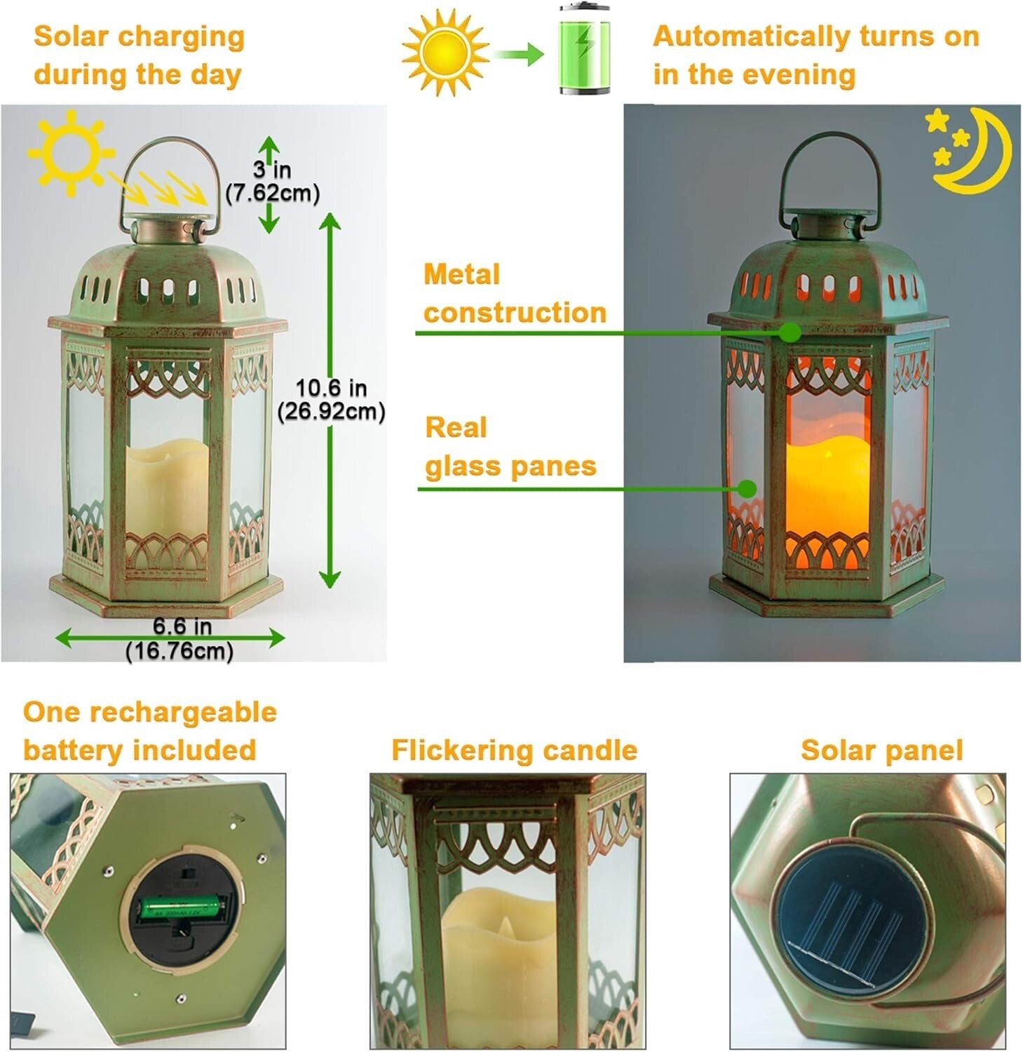 Elegant Antique Solar Lanterns 2-Pack with Flickering Candle LED - Waterproof