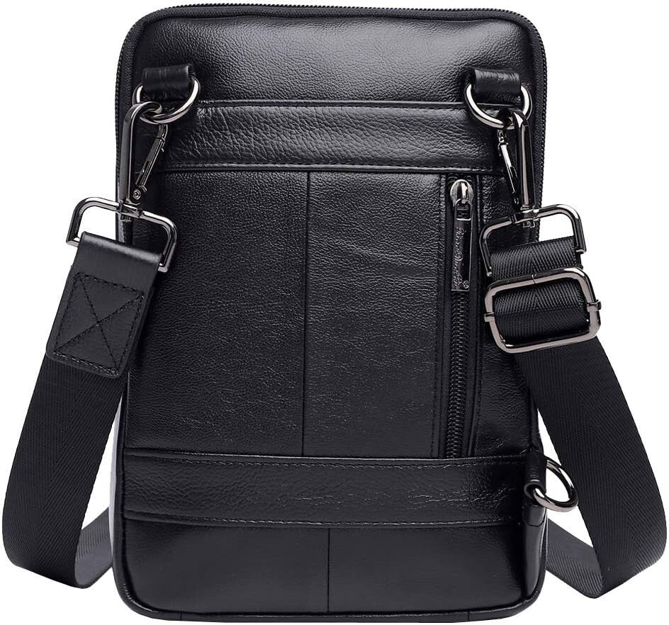 Compact Leather Messenger Bag with Multiple Pockets - Ideal for Travel & Work