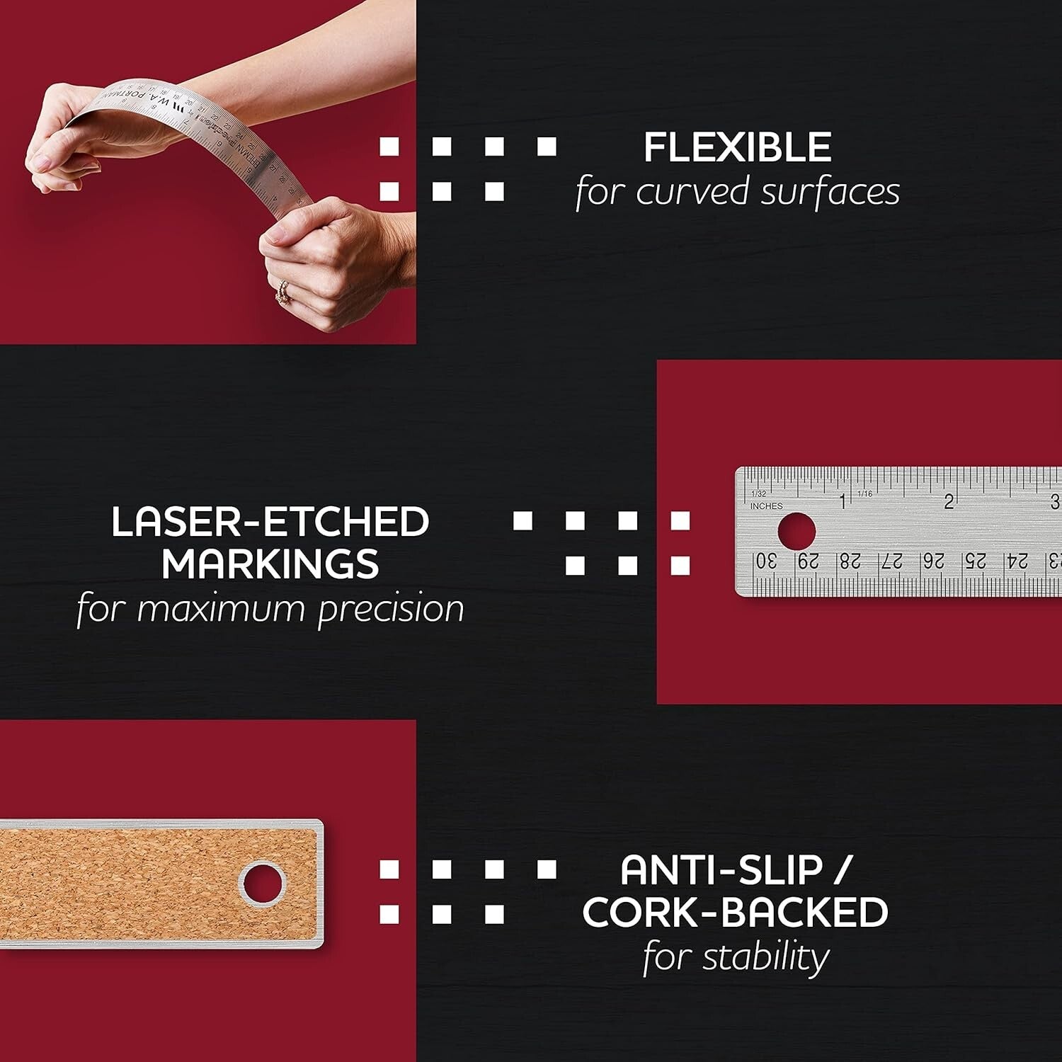 Durable 10-Pack 18 Inch Cork-Backed Metal Rulers for Accurate Measuring