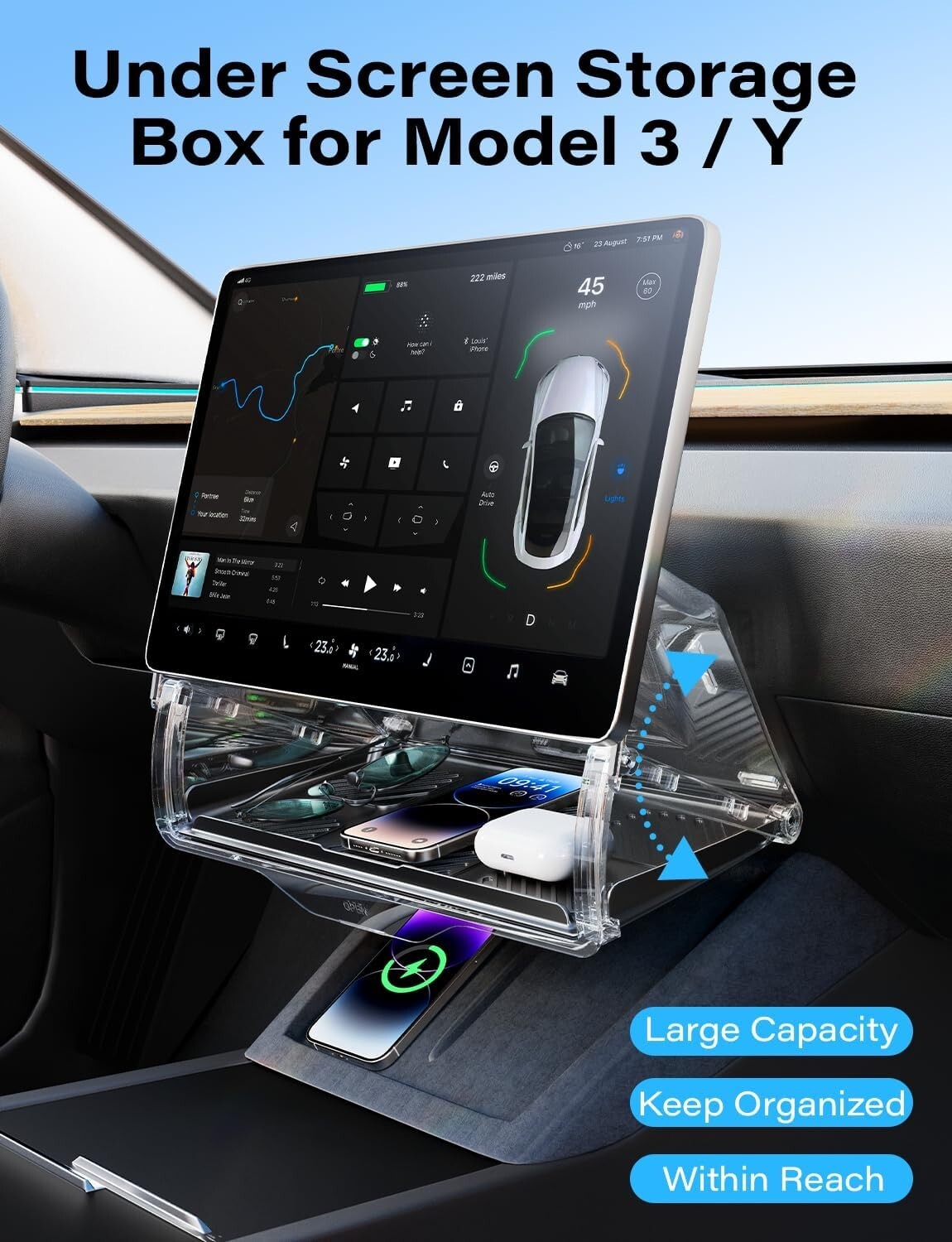 Custom Under-Screen Storage for Model Y & Model 3 - Hidden Organizer 2016-2024