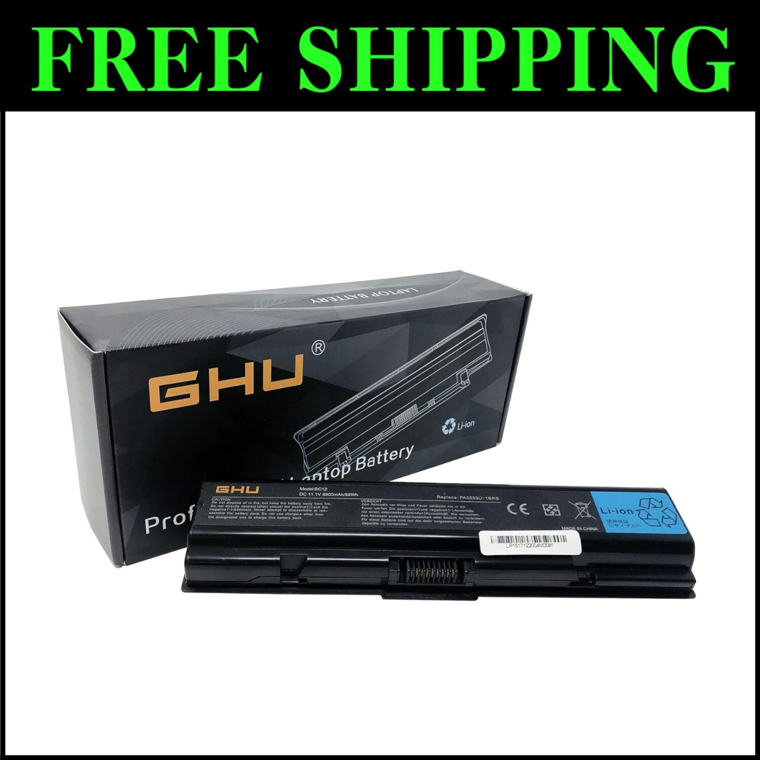 Fast-Charging 12-Cell Battery for Toshiba A200, A300, A500 Series - UL Approved!