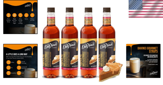 Classic Pumpkin Pie Syrup Pack of 4 - 25.4 Oz Per Bottle for Coffee & Desserts