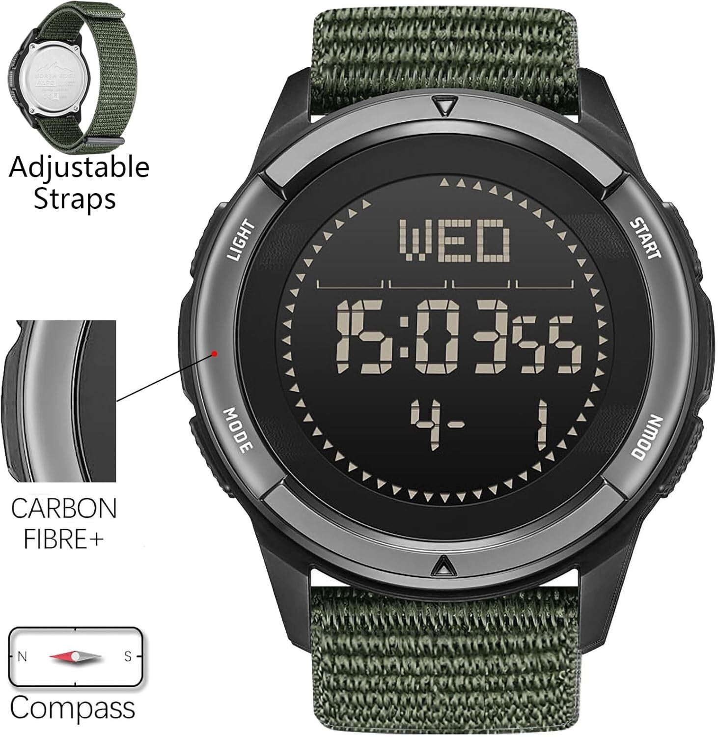 Adjustable Nylon Tactical Watch for Men - Waterproof & Stylish Digital Design