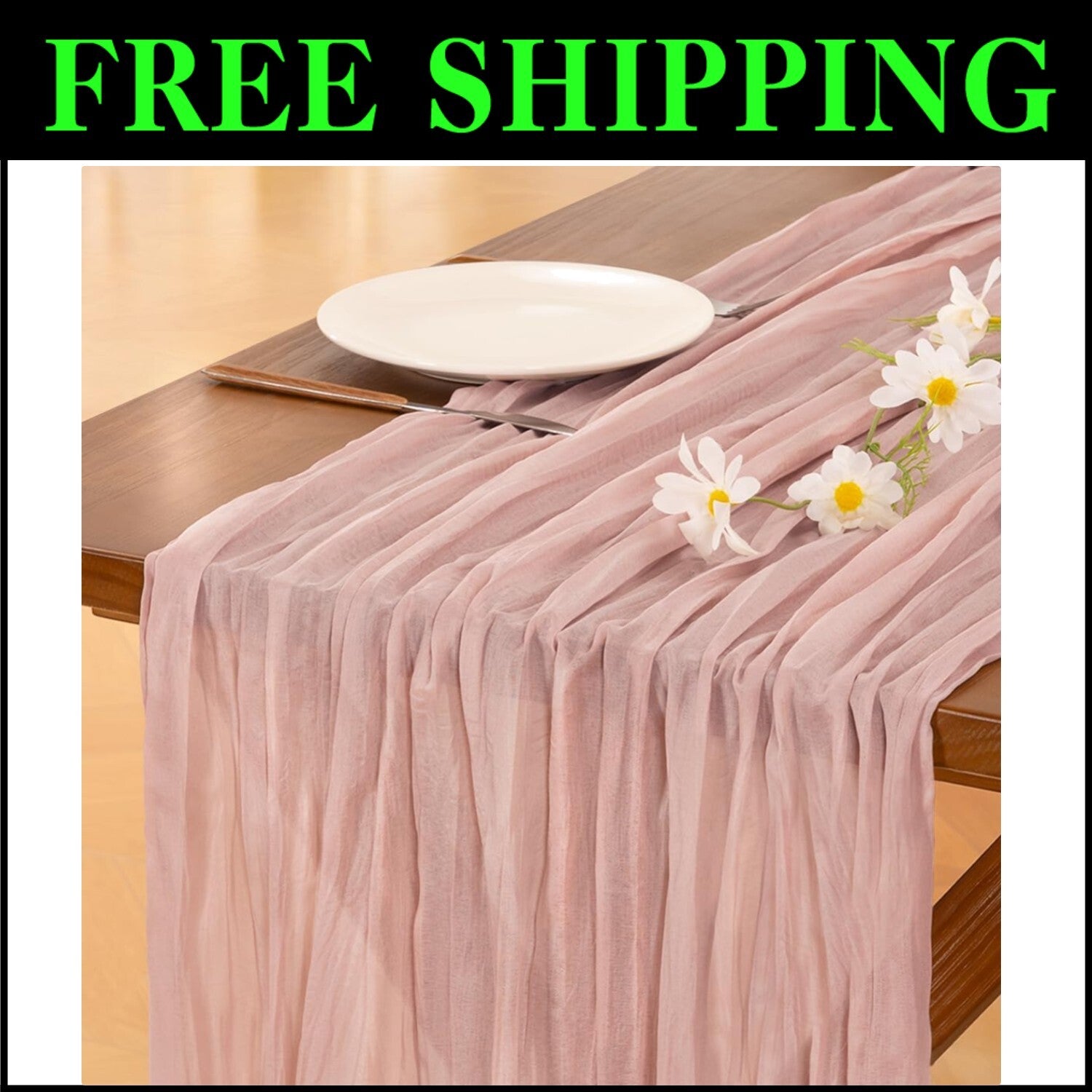 Versatile 10FT Dusty Pink Cheesecloth Table Runner for Celebrations & Decor