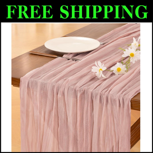 Versatile 10FT Dusty Pink Cheesecloth Table Runner for Celebrations & Decor