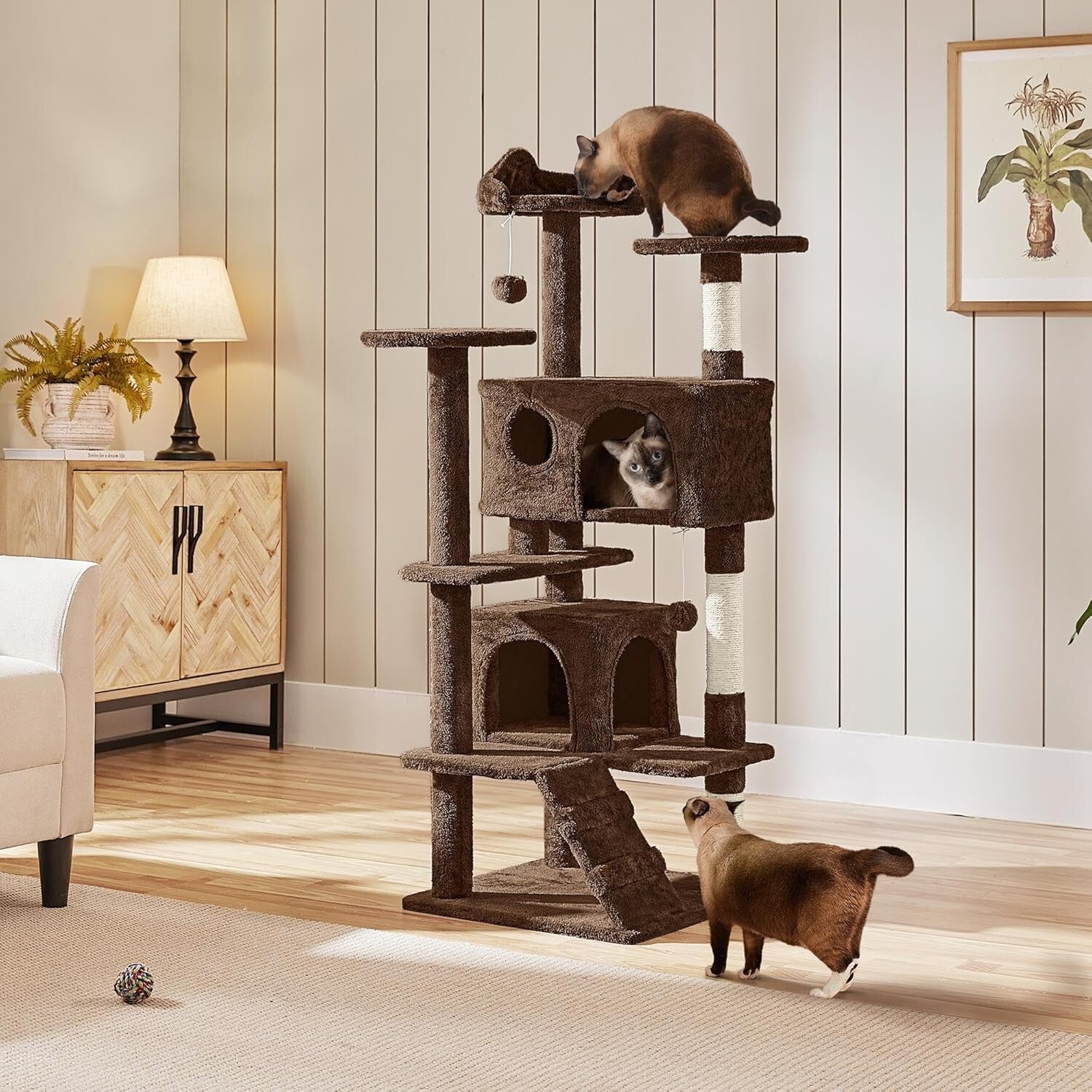 54in Cat Tree with Top Perches, Condos & Cat-Ears Design – Ideal for Kittens