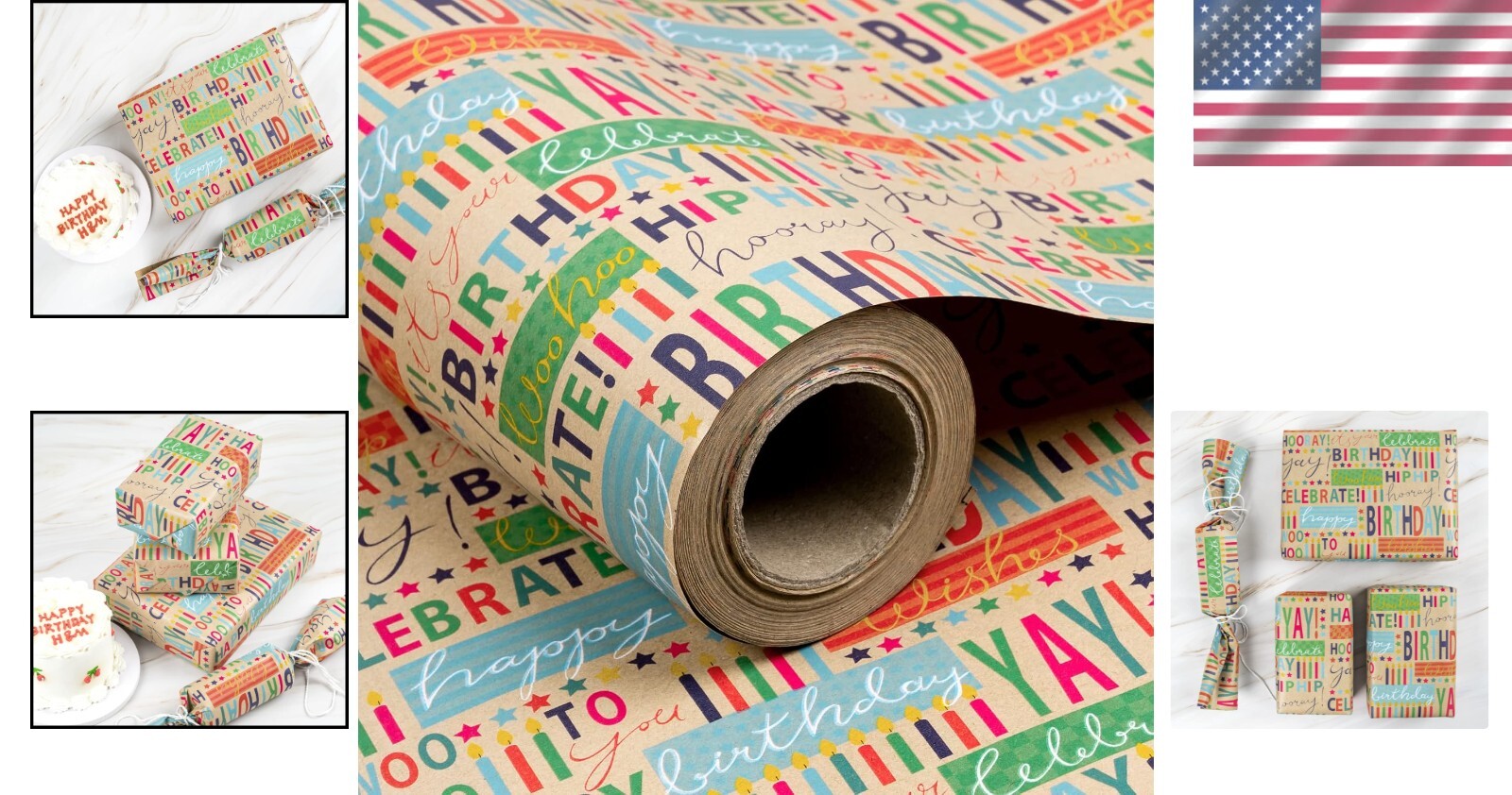 Crease-Free Kraft Birthday Wrapping Paper Roll - 30” x 100’ for All Occasions