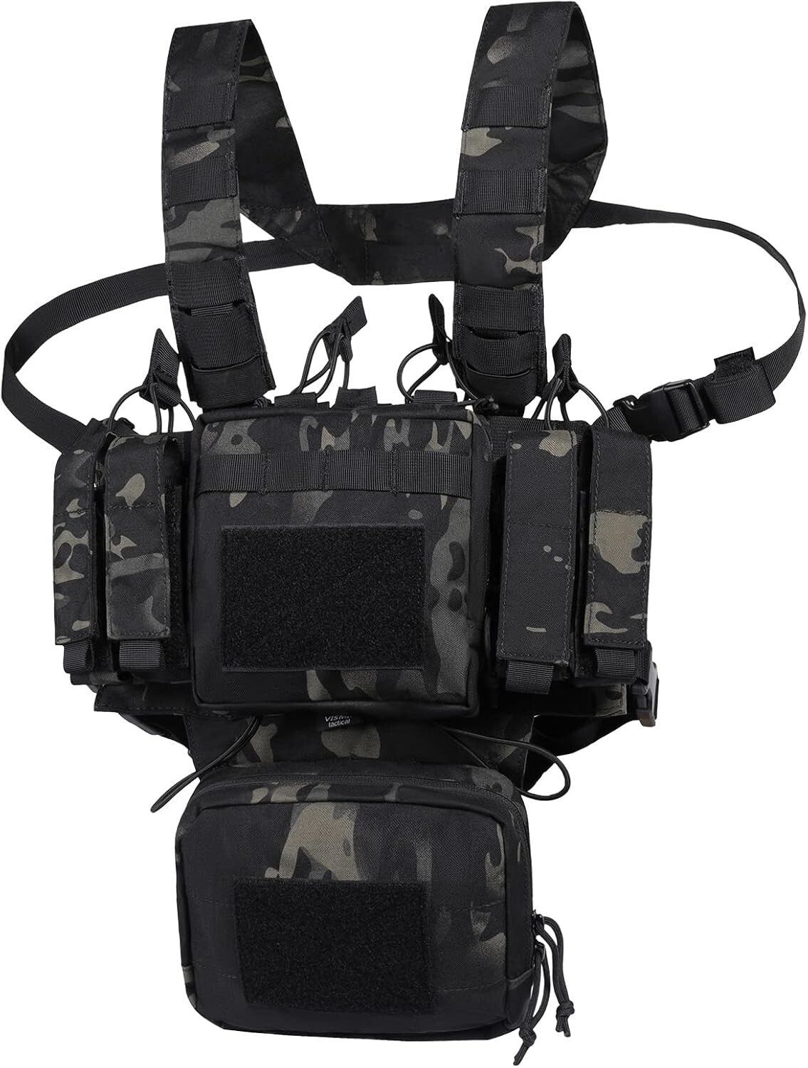 Durable Tactical Chest Rig - Adjustable, Detachable & Lightweight - Black Camo