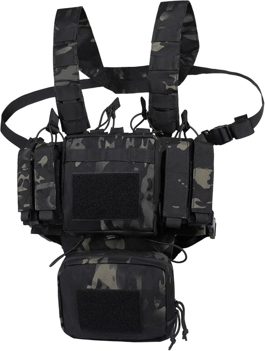Durable Tactical Chest Rig - Adjustable, Detachable & Lightweight - Black Camo