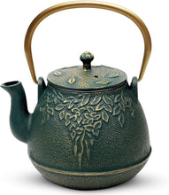 Load image into Gallery viewer, Stovetop Safe Japanese Cast Iron Teapot, 1200 ml with Leaf Design &amp; Infuser