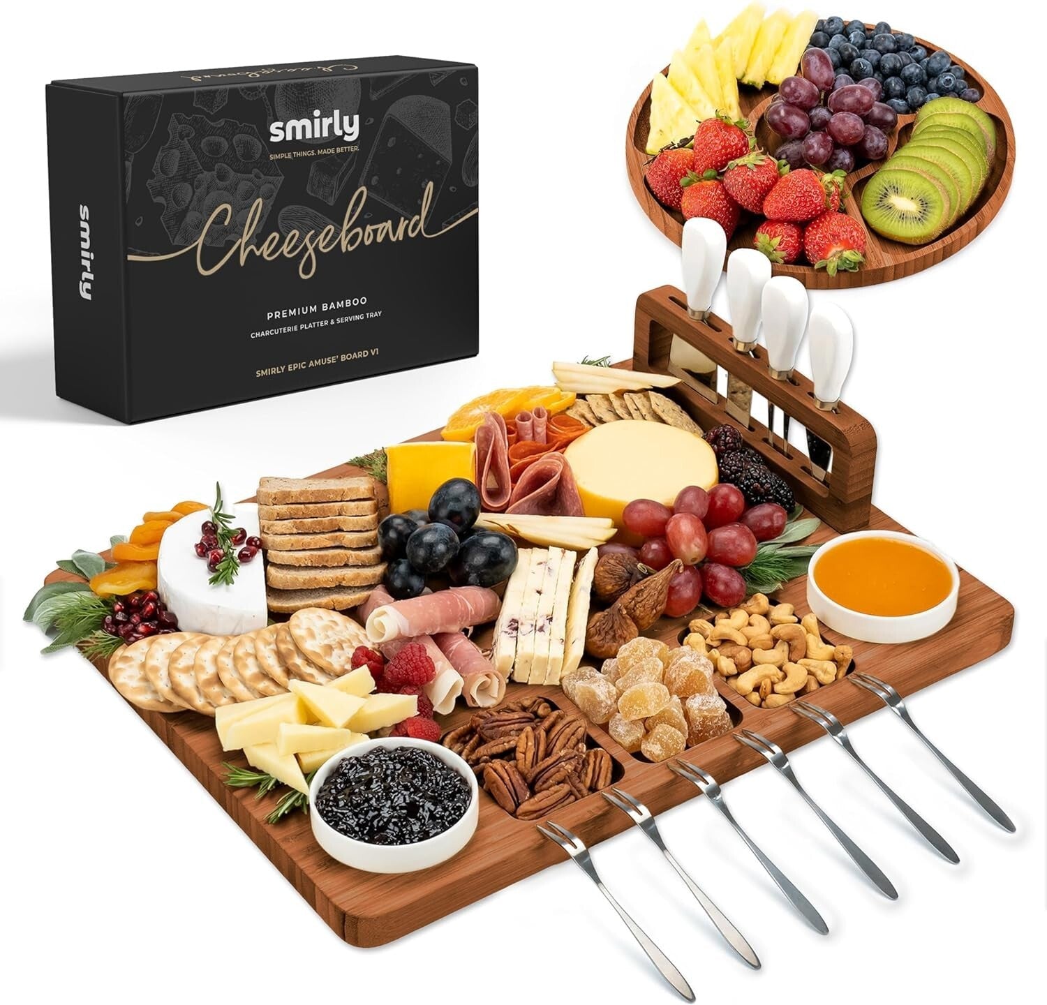 All-In-One Large Bamboo Charcuterie Board with Accessories for Effortless Dining