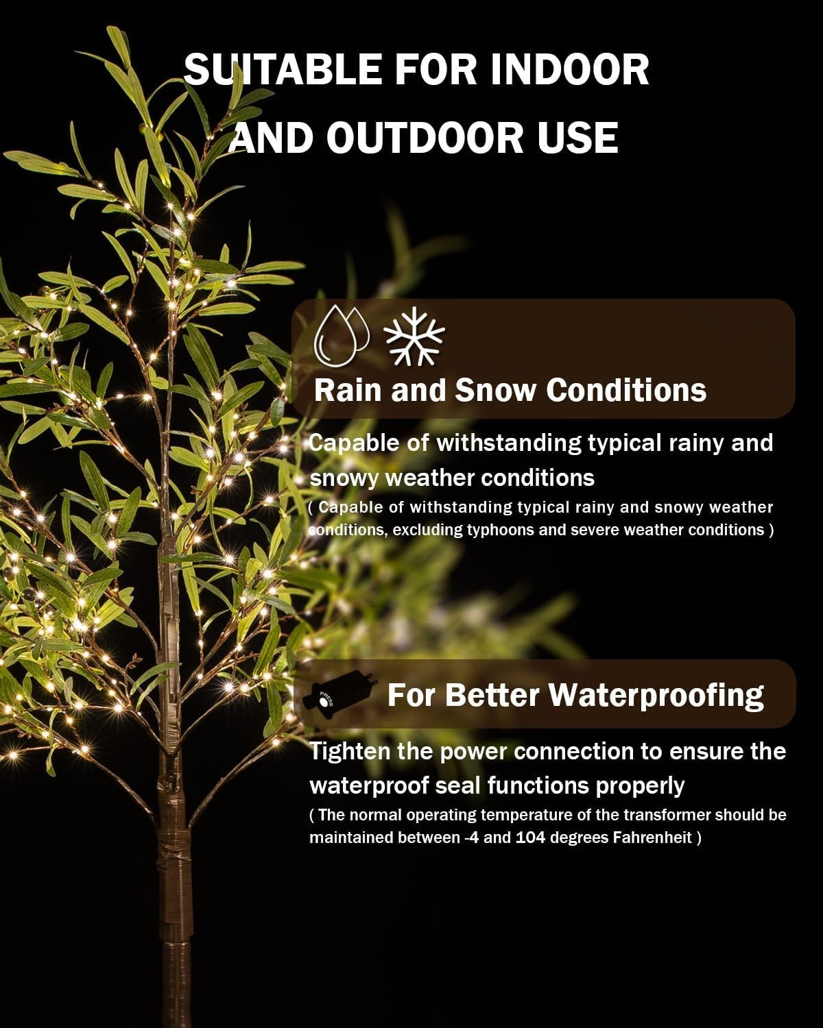 Dimmable Waterproof Olive Tree - 6ft of Warm White LED Elegance for Any Occasion