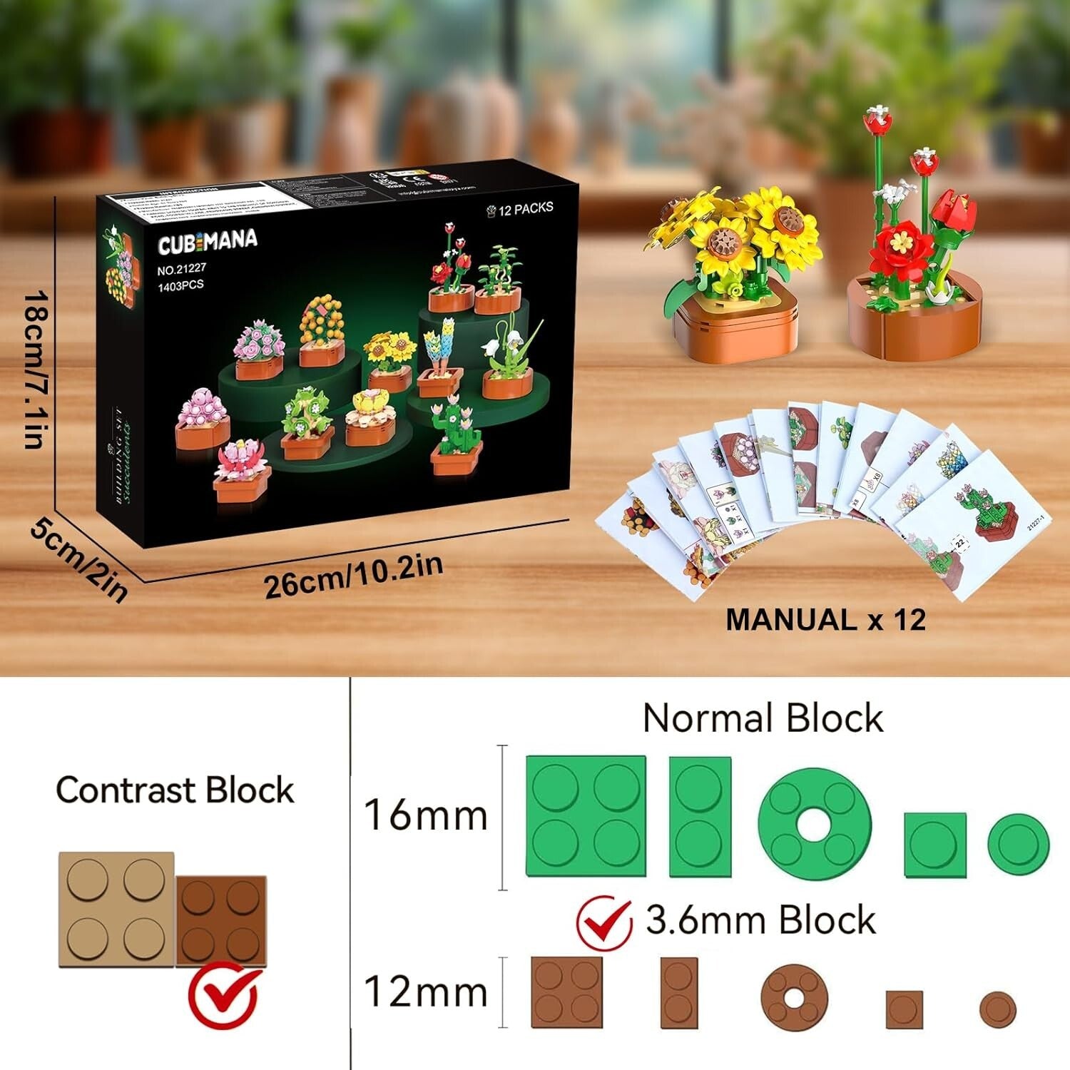 Customizable Succulent Building Set - 12 Unique Mini Blocks for Home Display