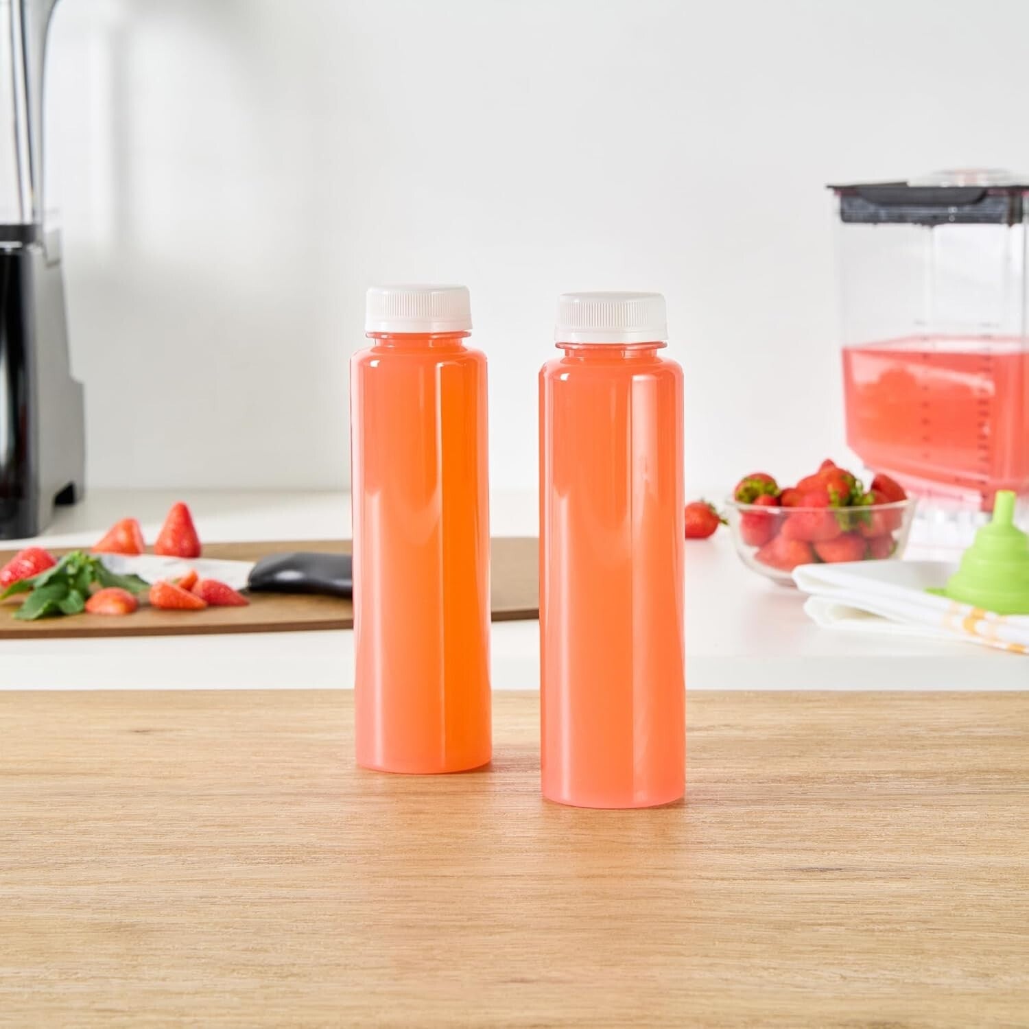 100 Recyclable 12 Oz Plastic Juice Bottles with Tamper-Evident Safety Caps