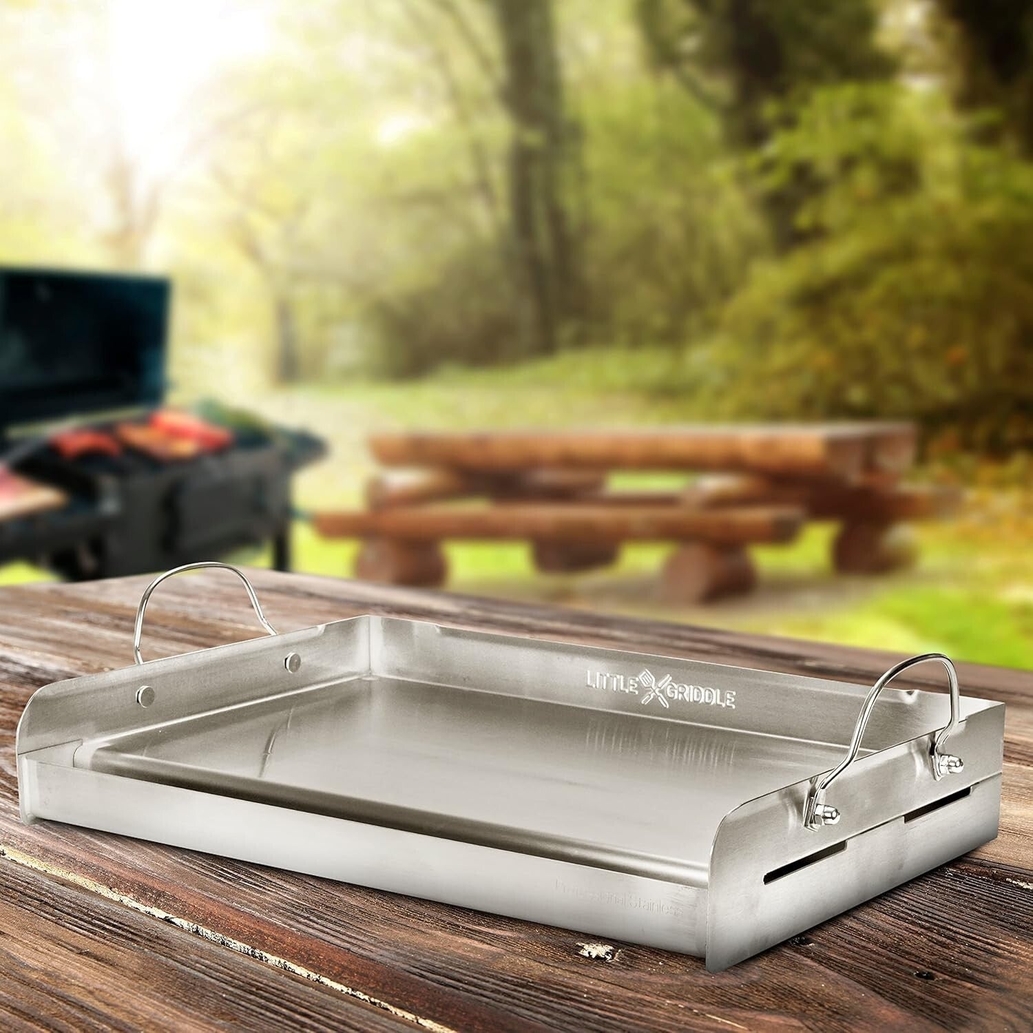 Portable Stainless Steel Griddle with Removable Handles - Ideal for Camping