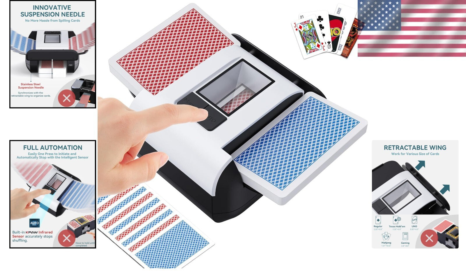 Innovative Low Noise Card Shuffling Machine - USB-C Rechargeable for Easy Use