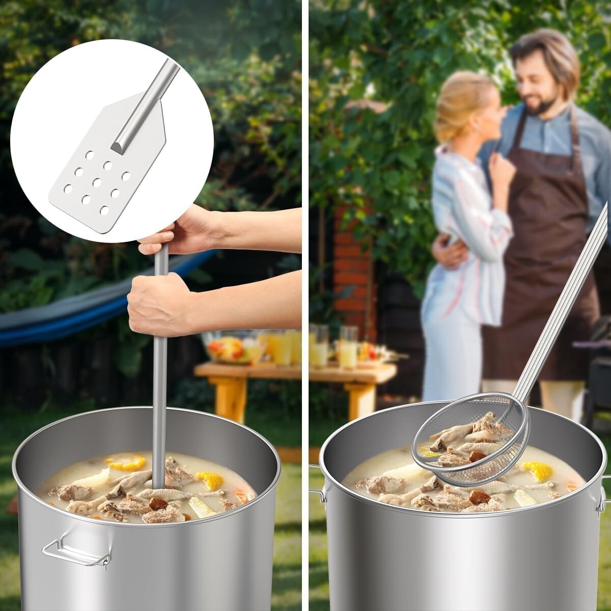42" Stainless Steel Stirring Paddle & 40" Mesh Skimmer Cooking Set