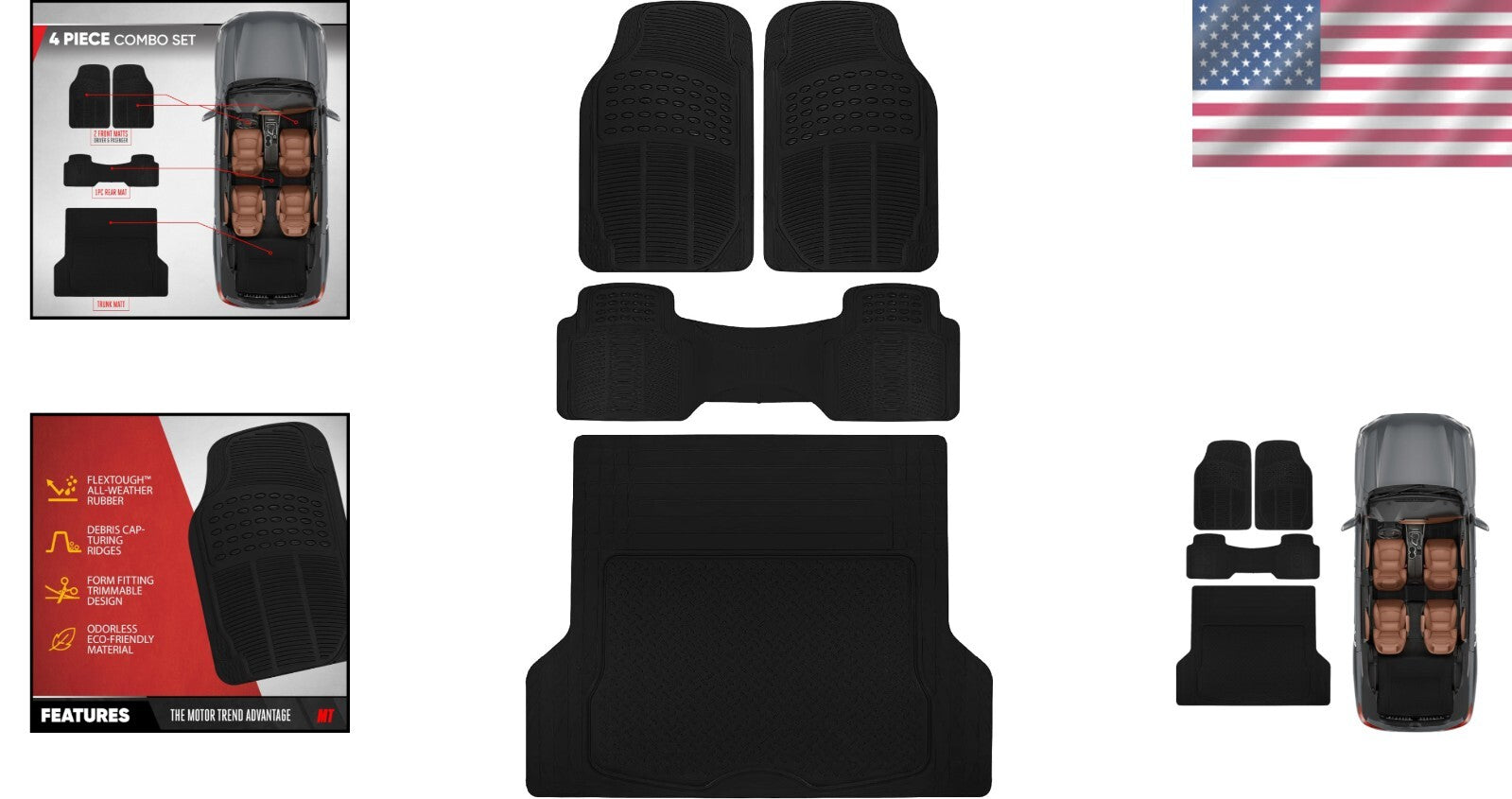 Custom Trim-to-Fit Black Rubber Floor Mats for Cars, SUVs & Trucks – 4 Piece Set