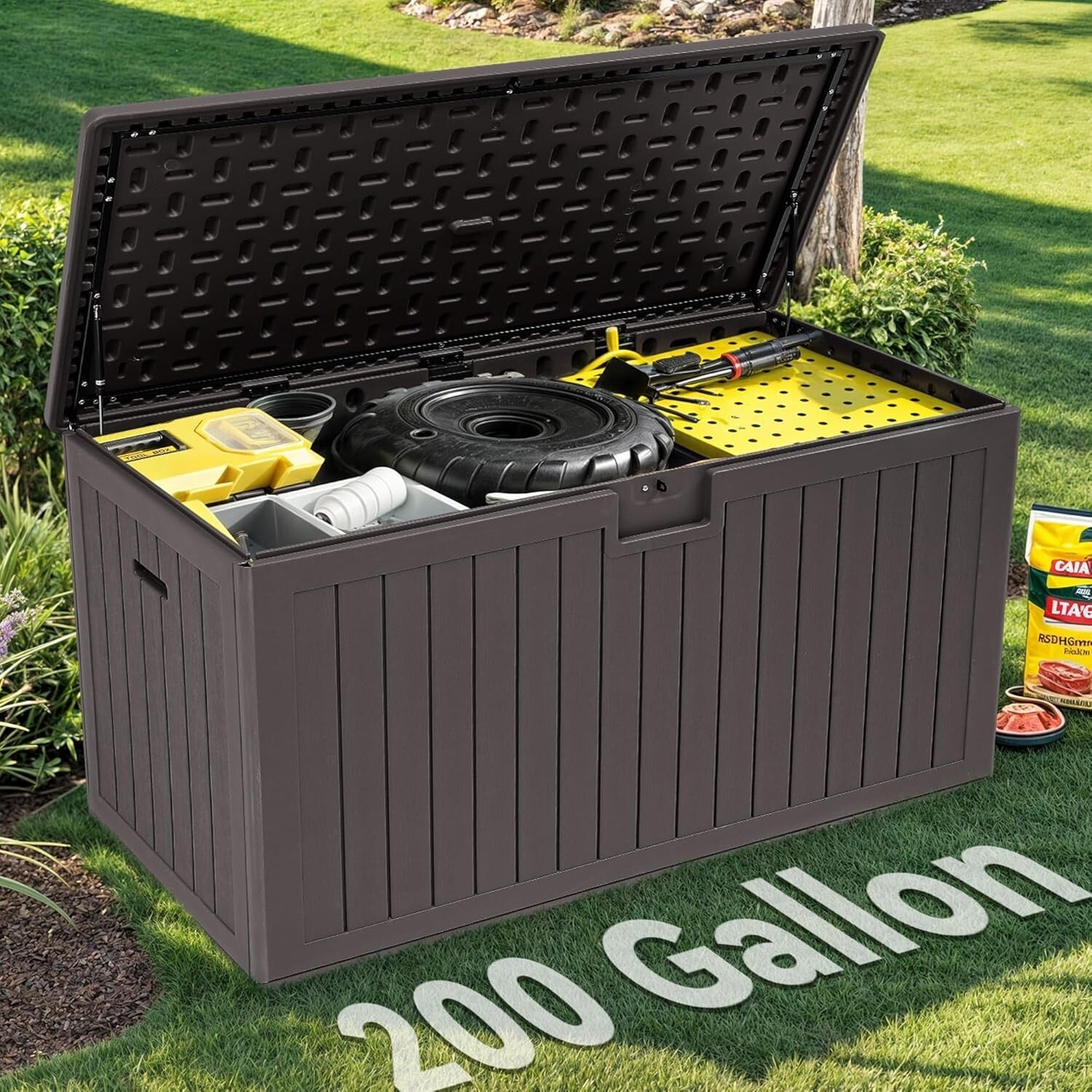 200 Gallon Double-Wall Deck Box with Divider – Water-Resistant Outdoor Storage