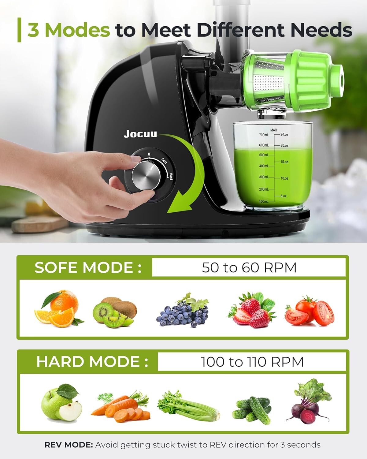 BPA-Free Cold Press Juicer with 2 Speeds & 1.5-Pound Capacity for Healthy Juices