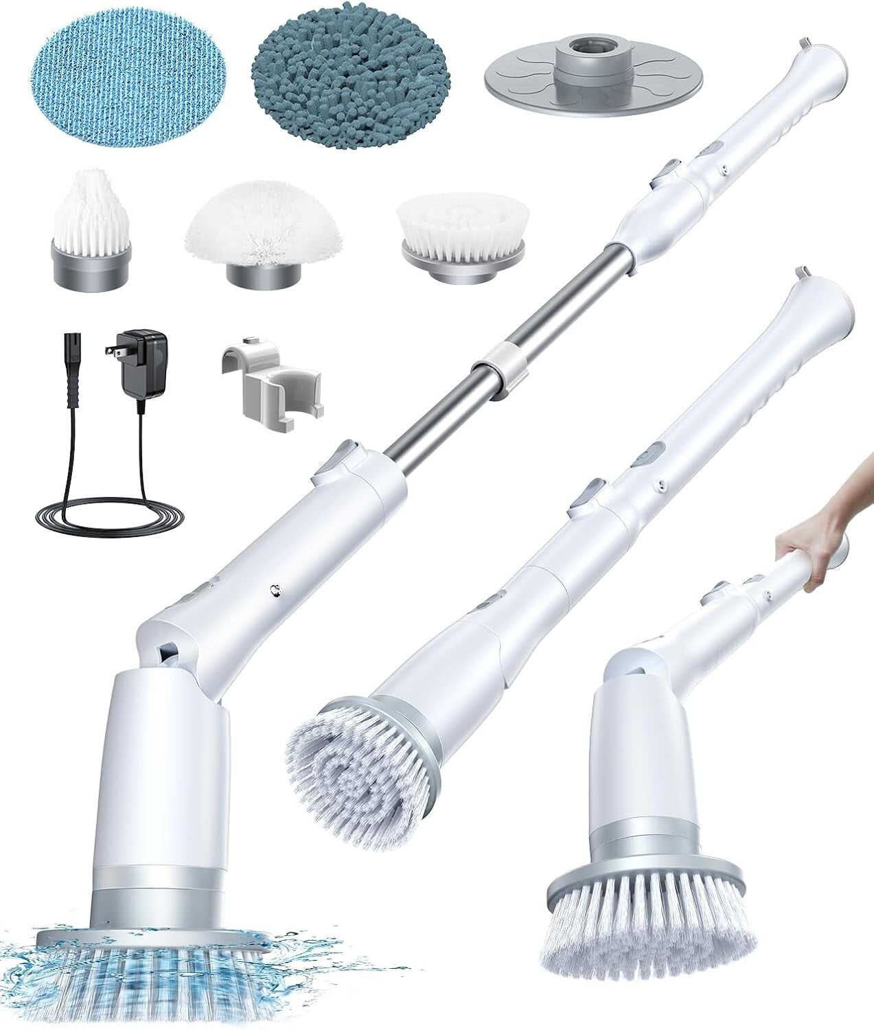 Powerful Cordless Spin Scrubber with 3 Lengths & 5 Brush Heads for Easy Cleaning