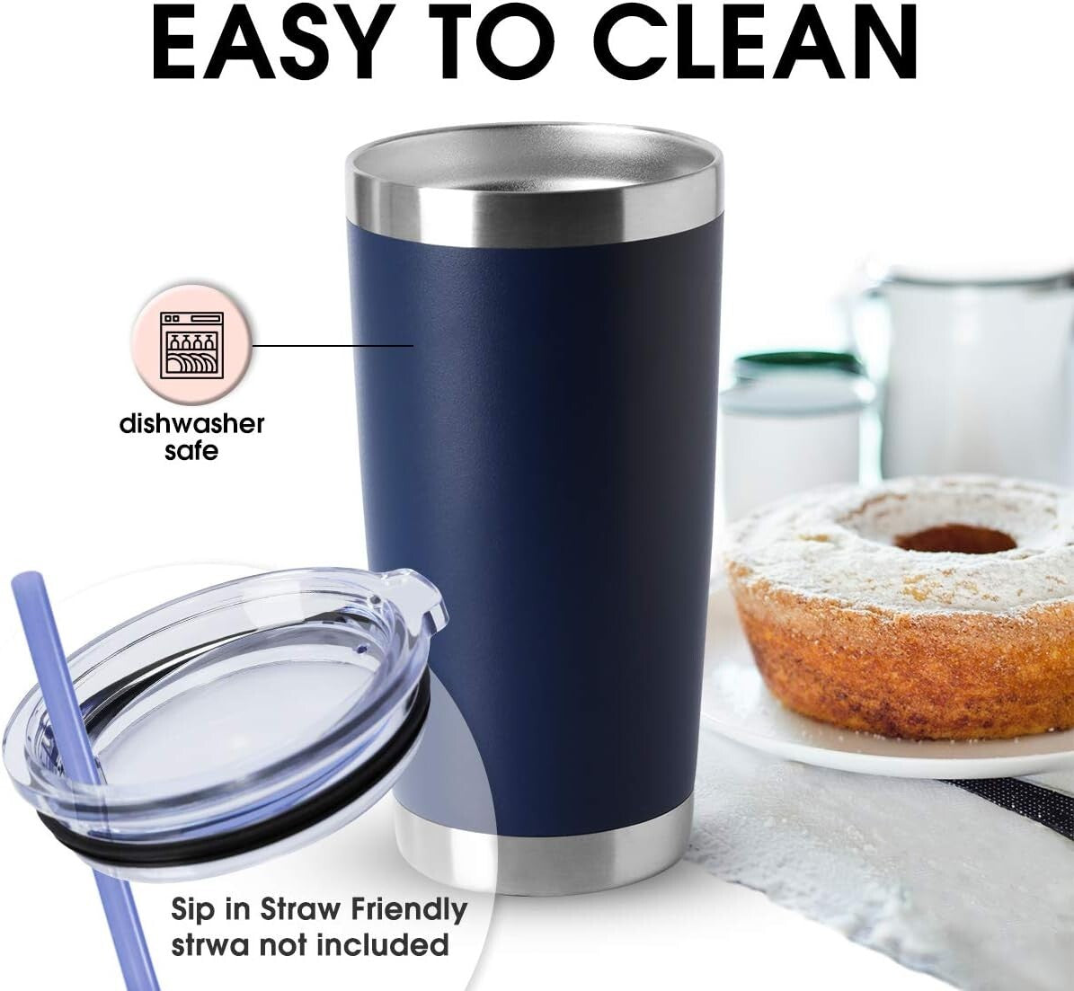 20oz Navy Travel Tumblers - 4-Pack Stainless Steel Insulated Cups for Hot & Cold