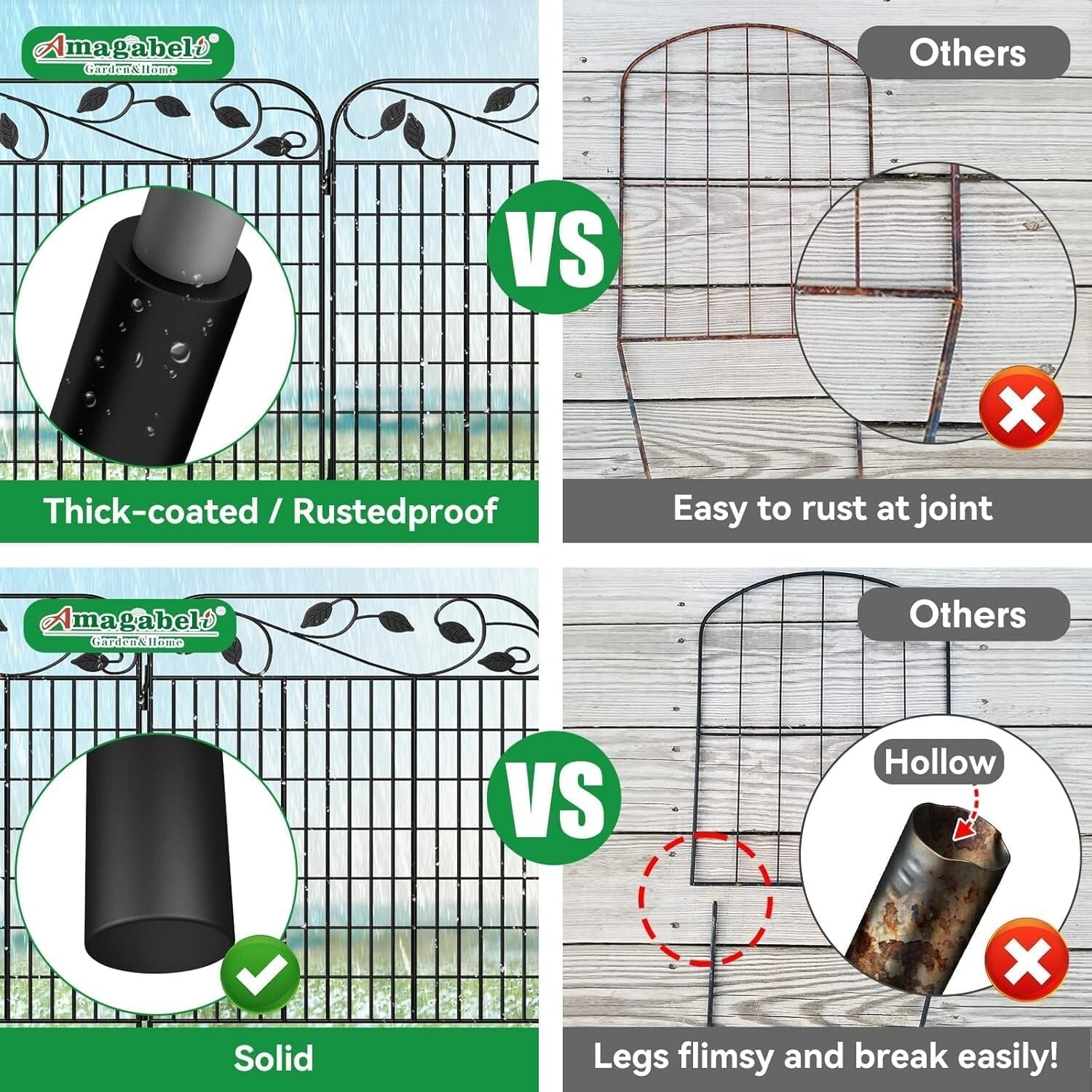 4 Pack Heavy Duty 44" High Rustproof Decorative Garden Fence Panels - 12ft Long