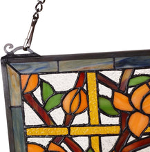 Load image into Gallery viewer, Rectangular Tiffany Stained Glass Peacock Panel with 30" Chain - Handmade Beauty