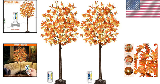 2 Pack 5FT Lighted Maple Trees with 90 LEDs - Perfect Fall & Thanksgiving Decor