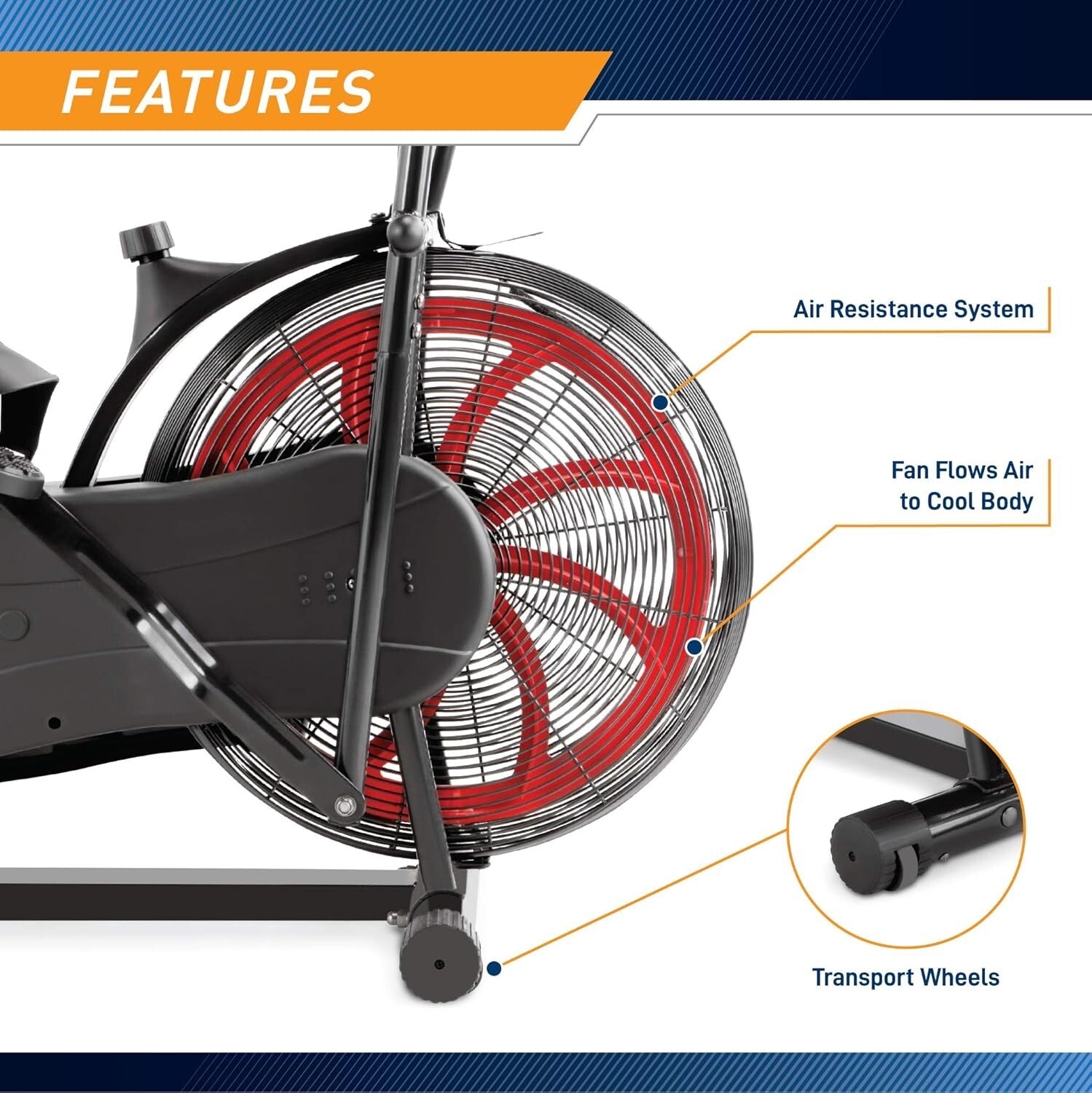 Dual Action Air Resistance Exercise Bike with Ergonomic Adjustable Seat Design