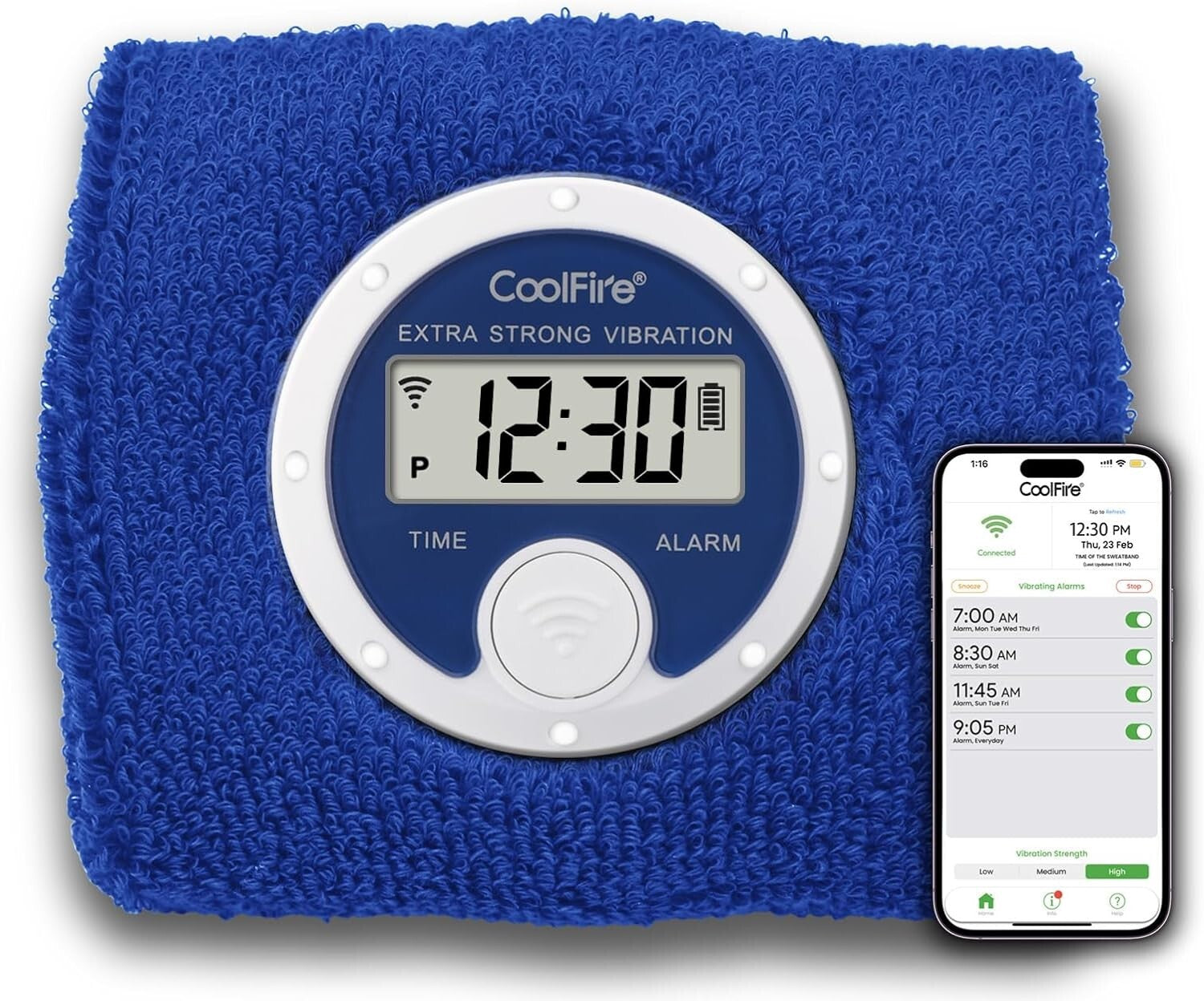 Comfortable Sweatband Vibrating Alarm Watch with Large Backlight LCD Display