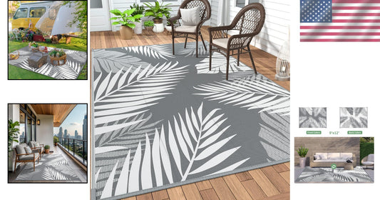 Versatile 9x12 Outdoor Carpet with Palm Leaf Design - Perfect for Decks &Picnics