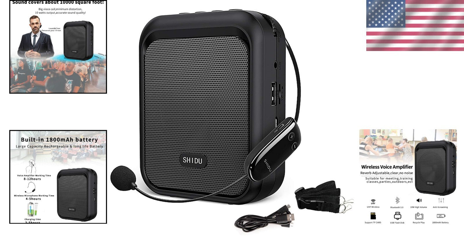 10W Mini Voice Amplifier - Portable Bluetooth Speaker with UHF Wireless Mic