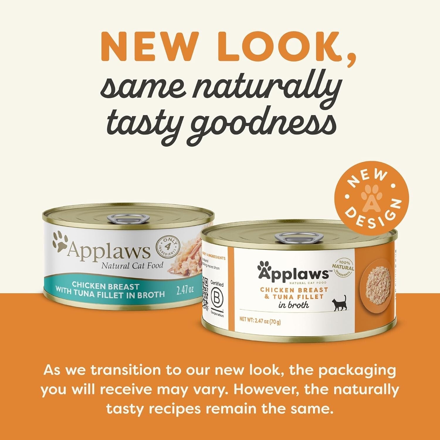 High-Protein Natural Wet Cat Food: Chicken & Tuna Fillet in Broth - 24 x 2.47oz