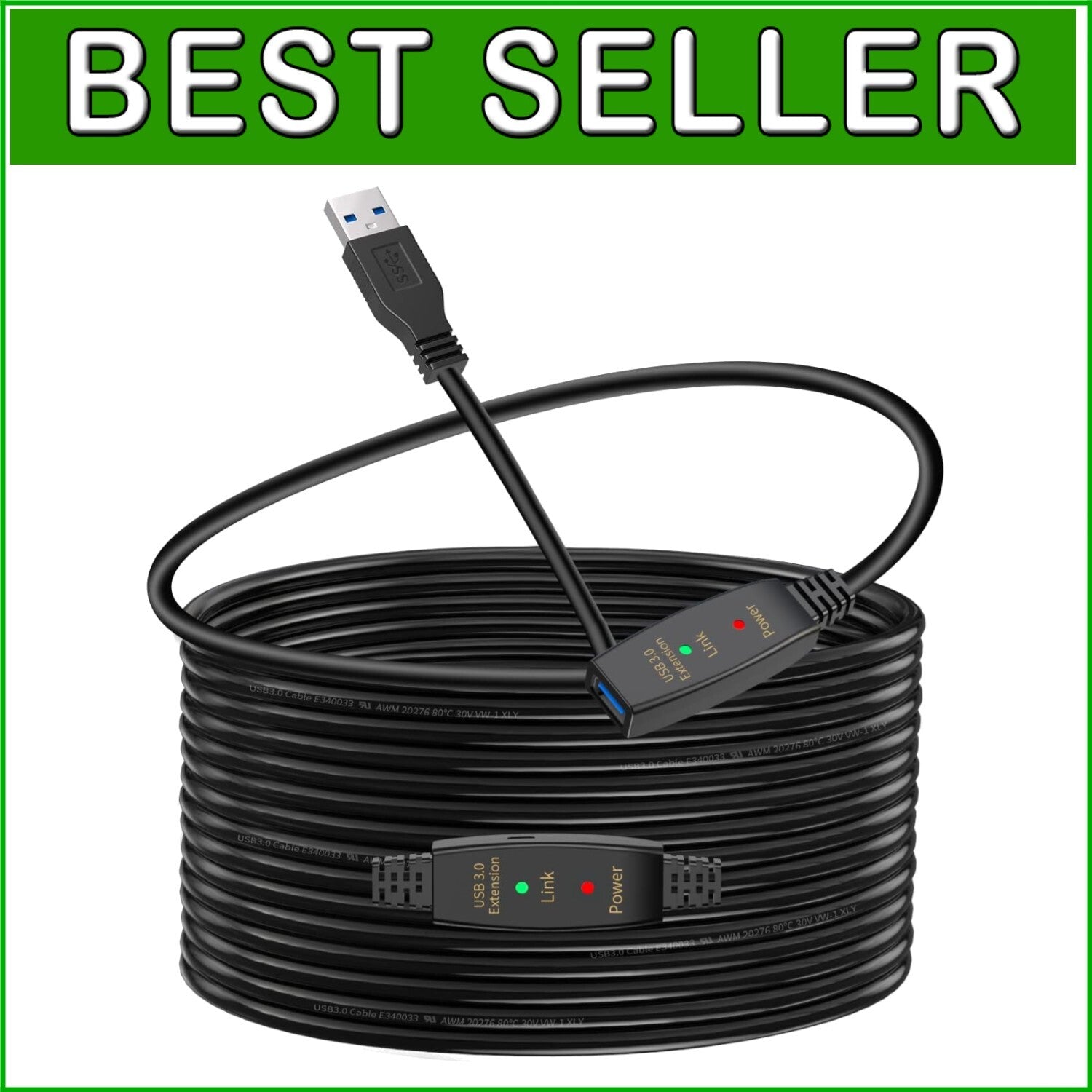 Durable USB 3.0 Extension Cable 30ft - Gold-Plated Connectors for Superior Speed