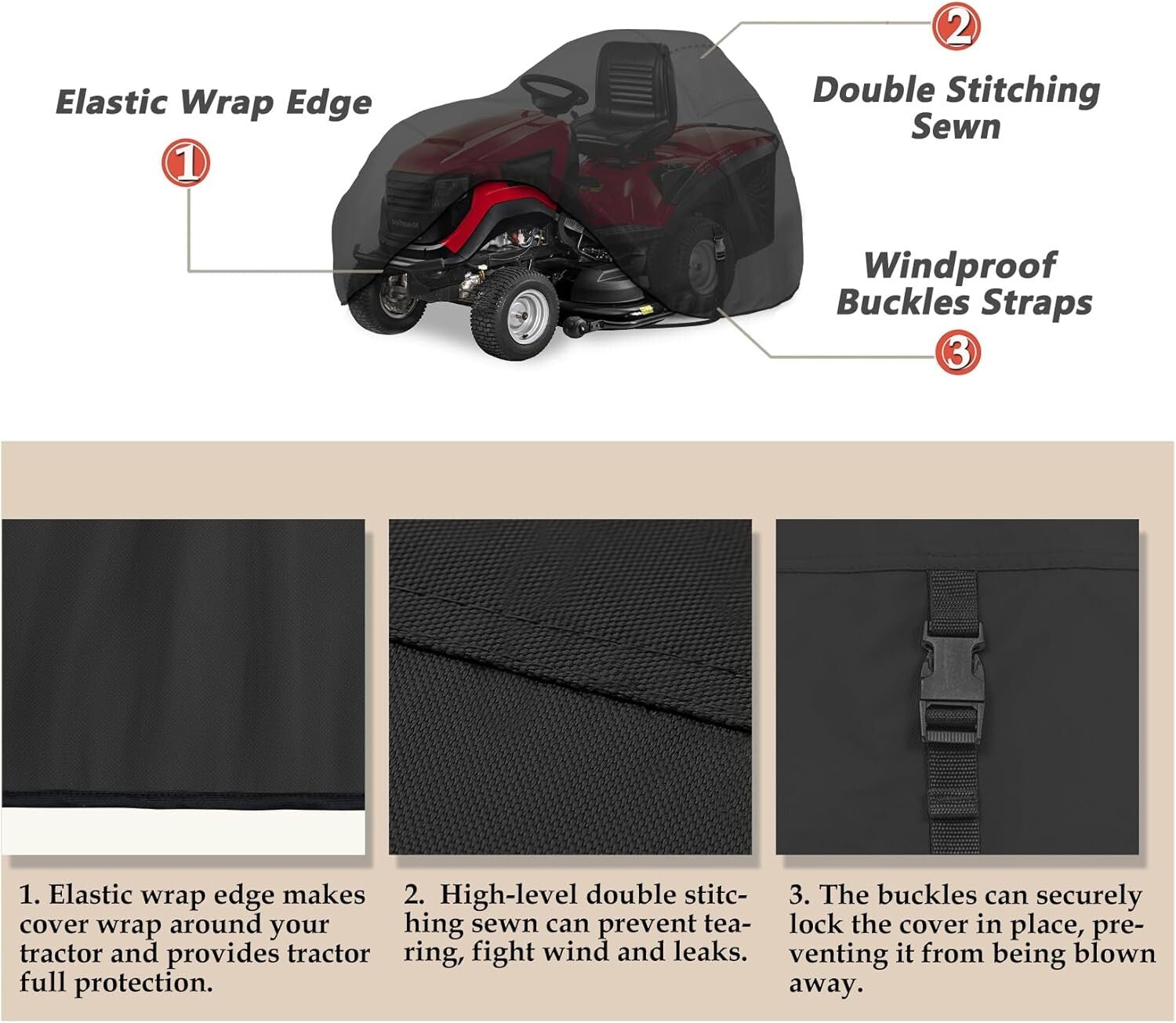 Protective Lawn Tractor Cover, 600D Polyester with Adjustable Windproof Features