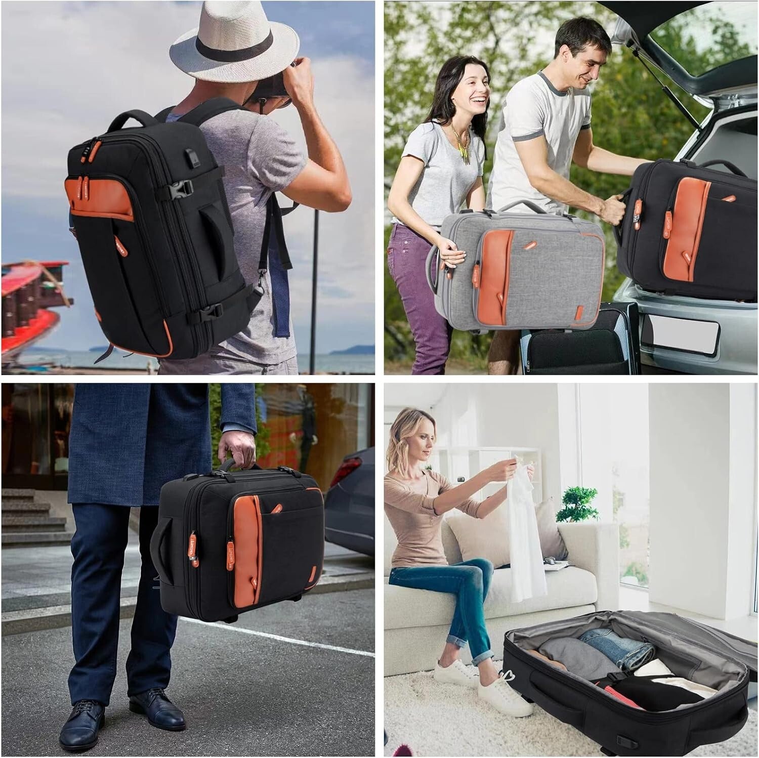 Extra Large 40L Carry-On Travel Backpack with 4 Packing Cubes - Water-Resistant