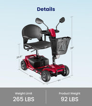 Load image into Gallery viewer, Ruby Red Electric Mobility Scooter - Foldable, Adjustable &amp; Safe for Easy Travel