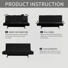 Load image into Gallery viewer, Elegant Black Armless Futon Slipcover - Stretchy Jacquard Fabric Protector