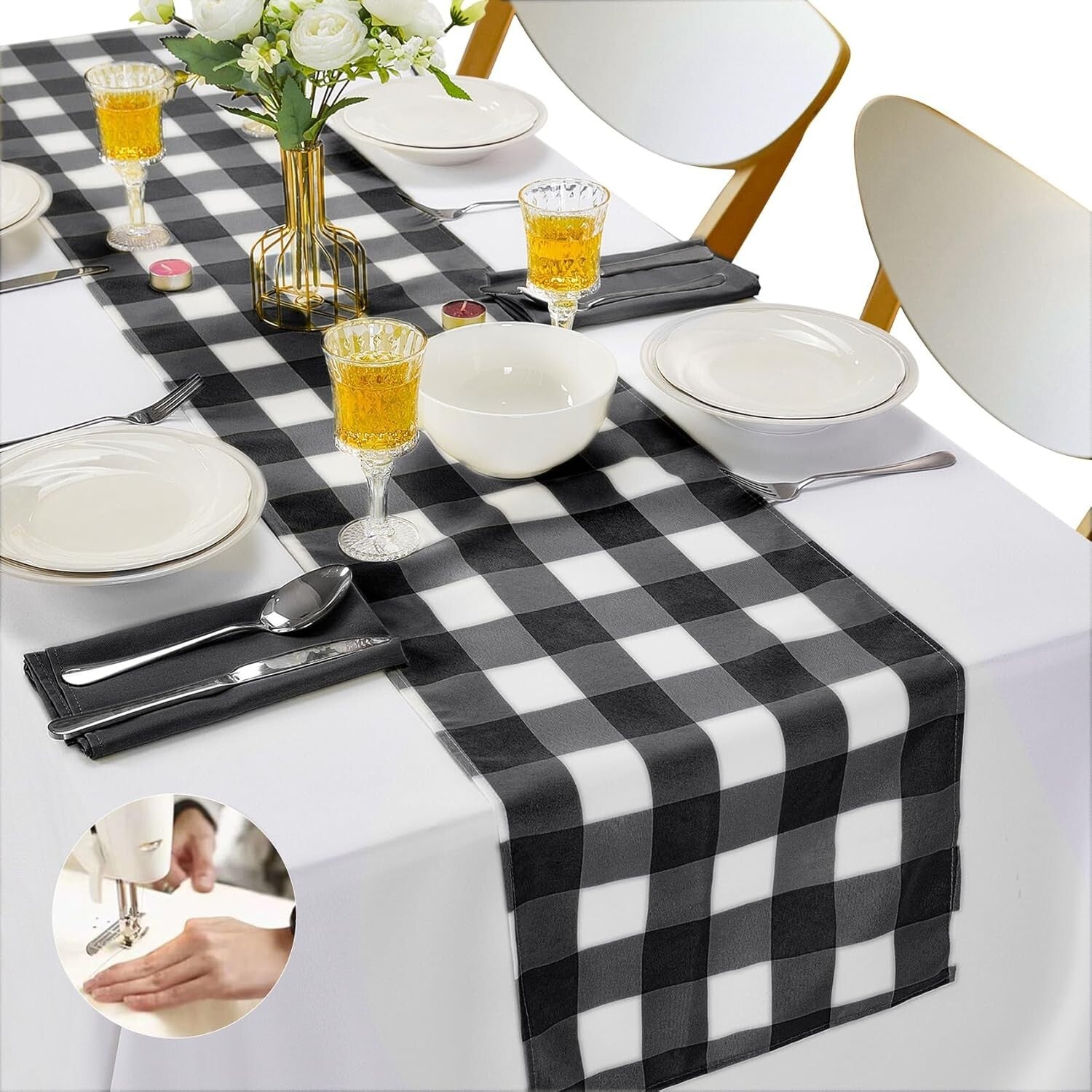 Fashionable 12-Pack Gingham Table Runners 14" x 108" for Stylish Dining Events