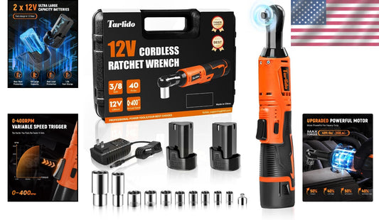 12V Battery-Powered Ratchet Wrench Set - 400 RPM with Safety Lock & Accessories