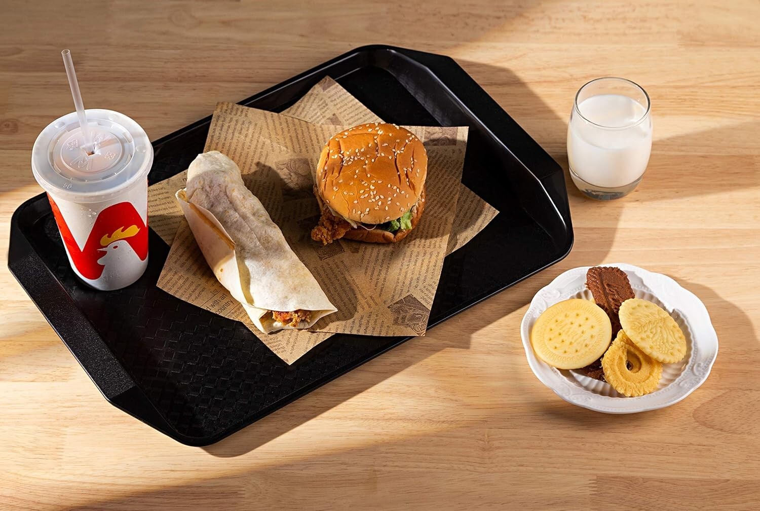 Casual Black Fast Food Serving Trays, 12-Pack 16.95"x11.82" Rectangular