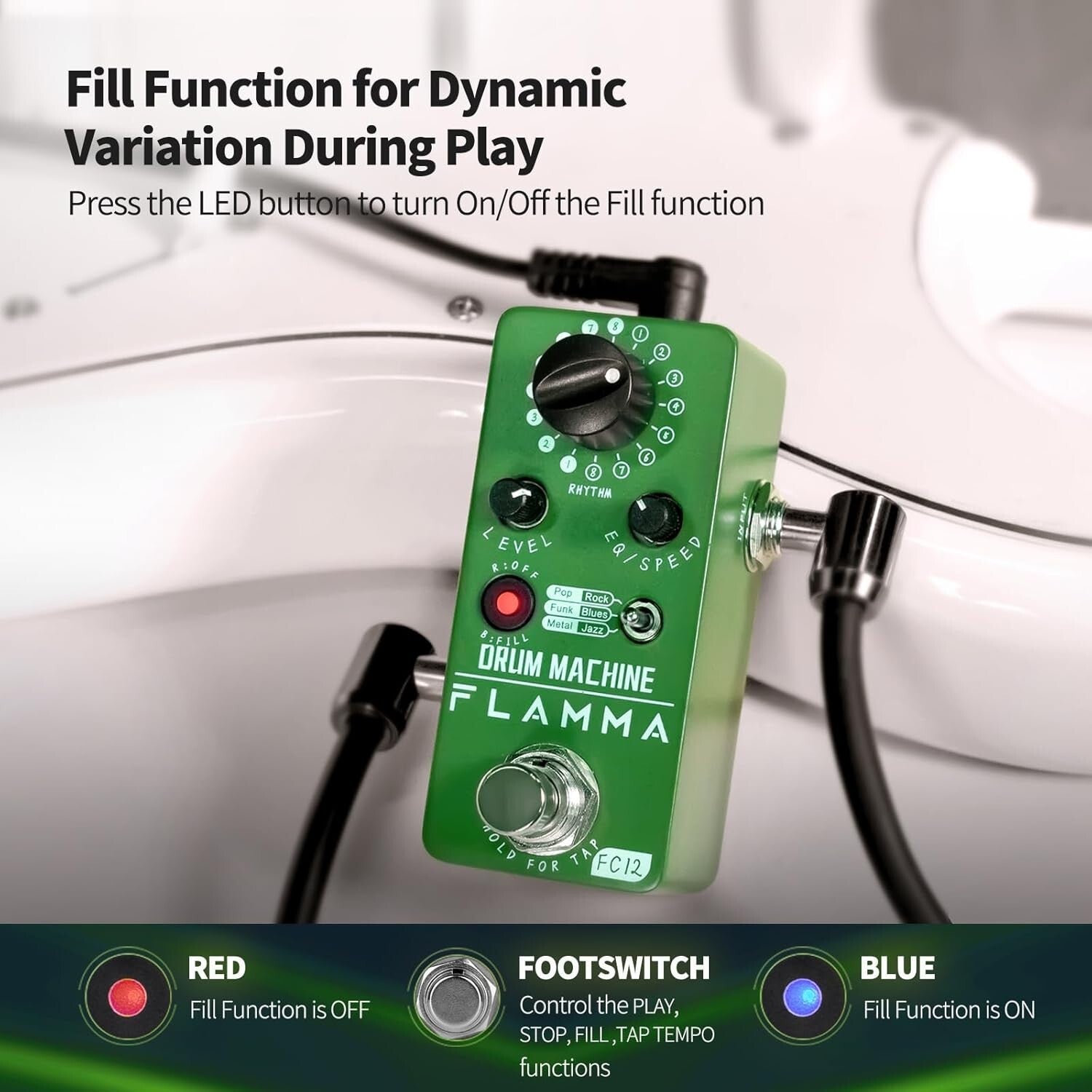 Metal Drum Machine Guitar Pedal with 48 Grooves & Real-Time Fill Function