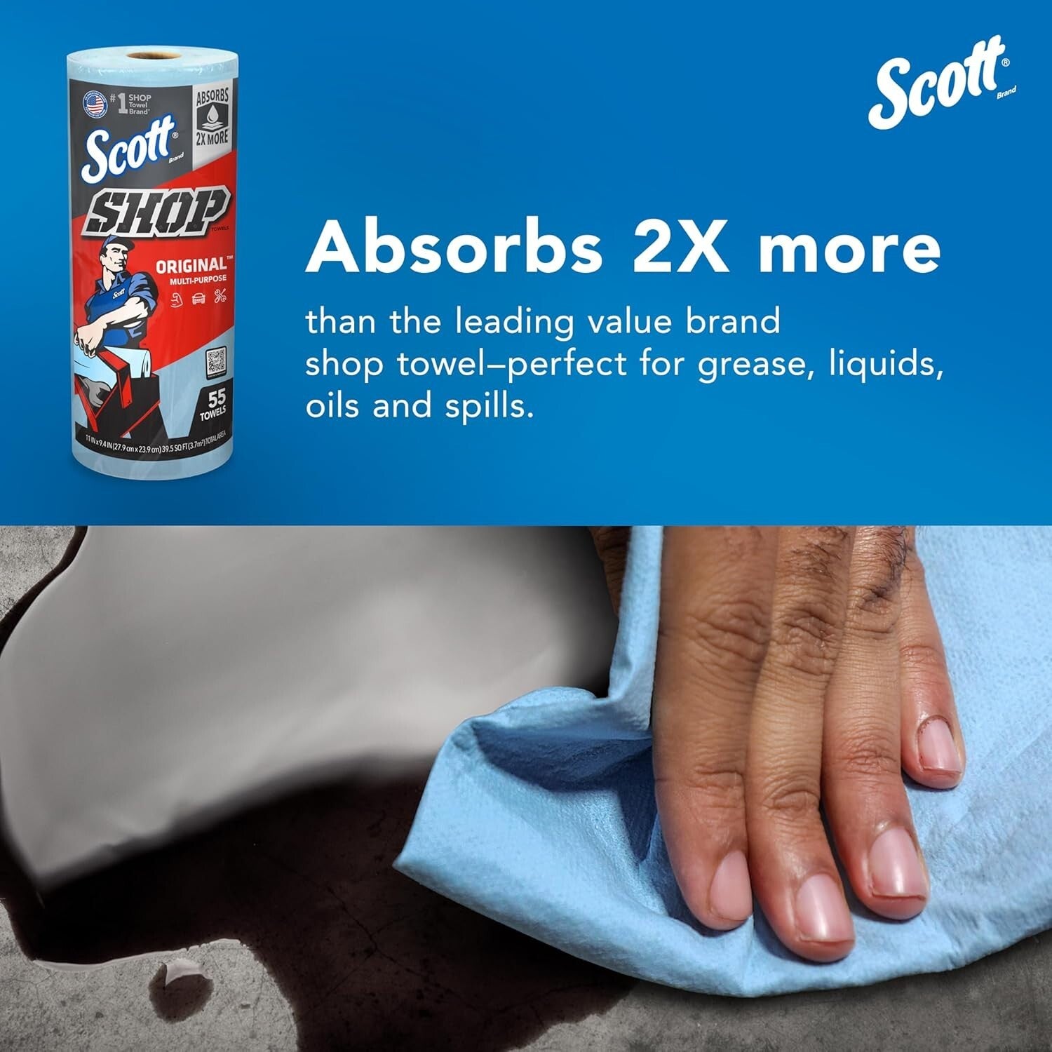 High Absorbency Scott Blue Shop Towels: 30 Rolls of 9.4" x 11" Perforated Sheets